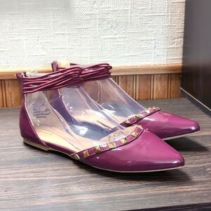 Diba Pippa Purple Faux Patent Leather Studded D'Orsay Flats Size 7.5